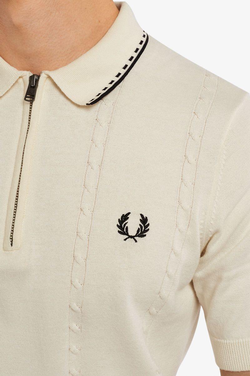 Buy Cheap Fred Perry Shirts - Mens Cable Detail Zip-Neck Knitted White